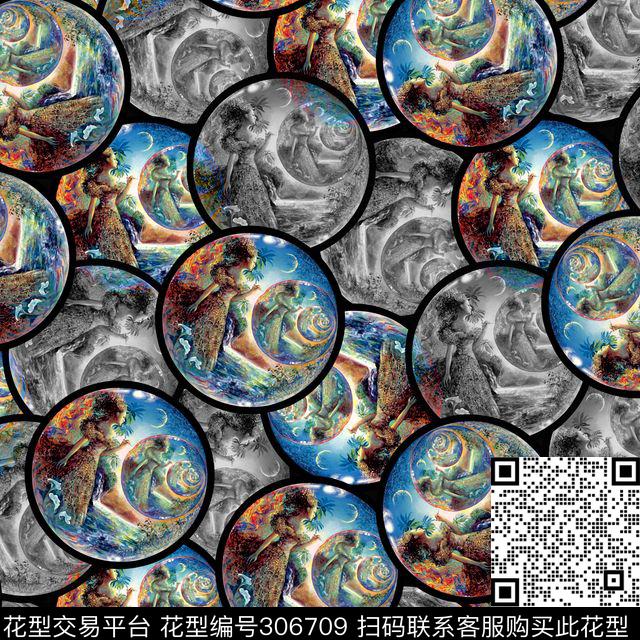 几何圆形油画多彩数码印花华亿平台下载（图片编号: 306709） - 瓦栏（Walan）