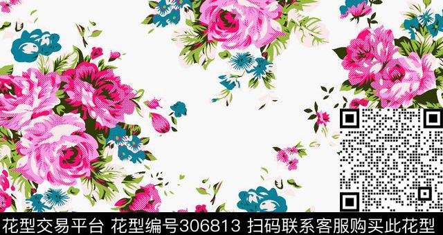 水彩花卉牡丹多彩传统印花华亿平台下载（图片编号: 306813） - 瓦栏（Walan）