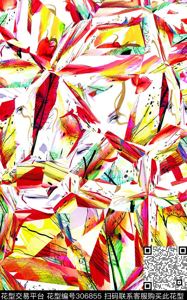 面积大小错觉花卉抽象数码印花华亿平台下载（图片编号: 306855） - 瓦栏（Walan）