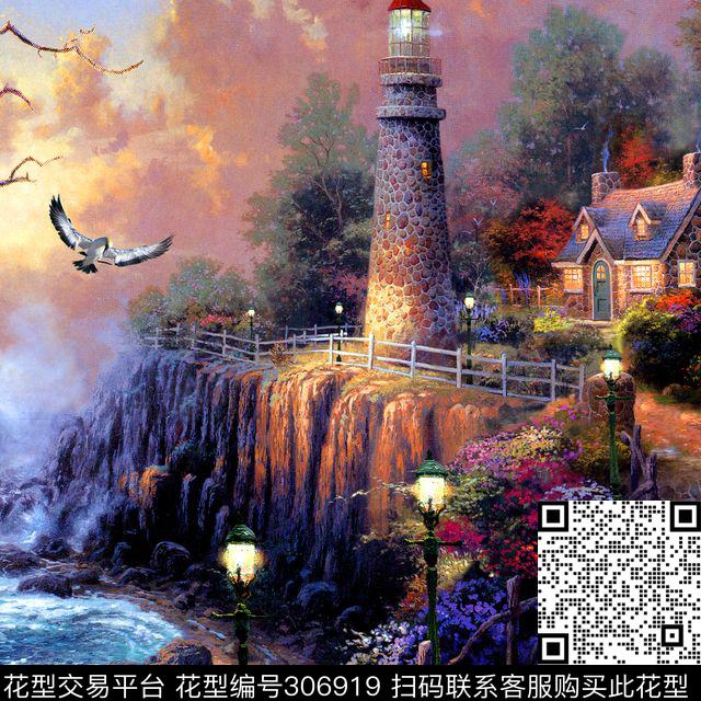 油画海岸建筑唯美数码印花华亿平台下载（图片编号: 306919） - 瓦栏（Walan）