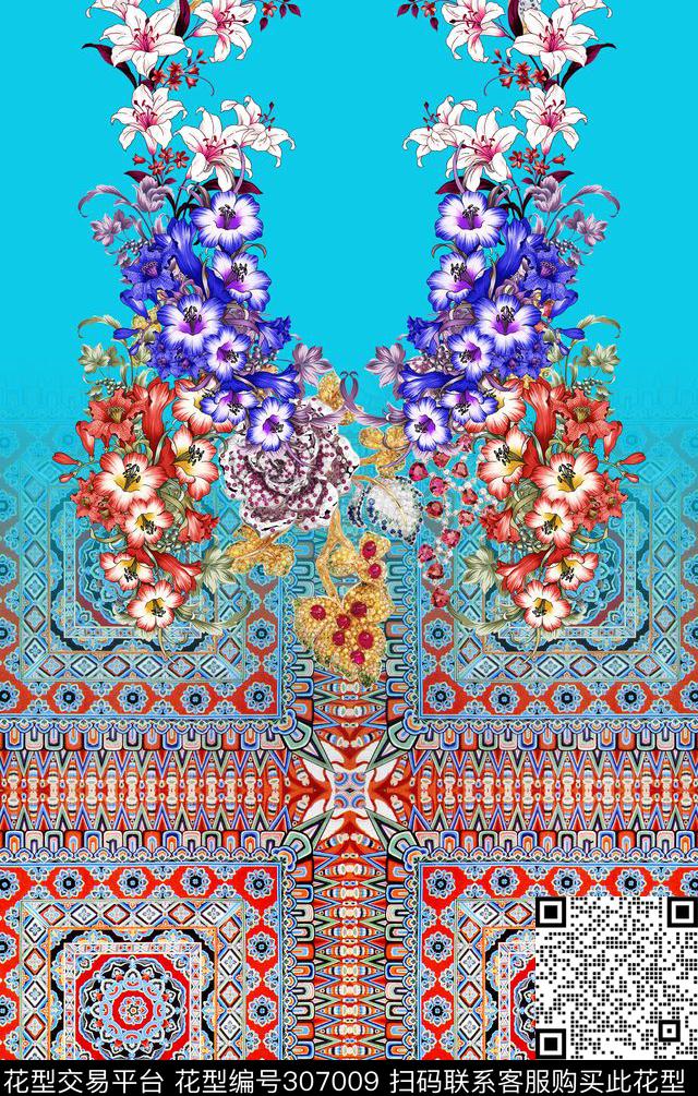民族风漂亮花卉珠宝数码印花华亿平台下载（图片编号: 307009） - 瓦栏（Walan）