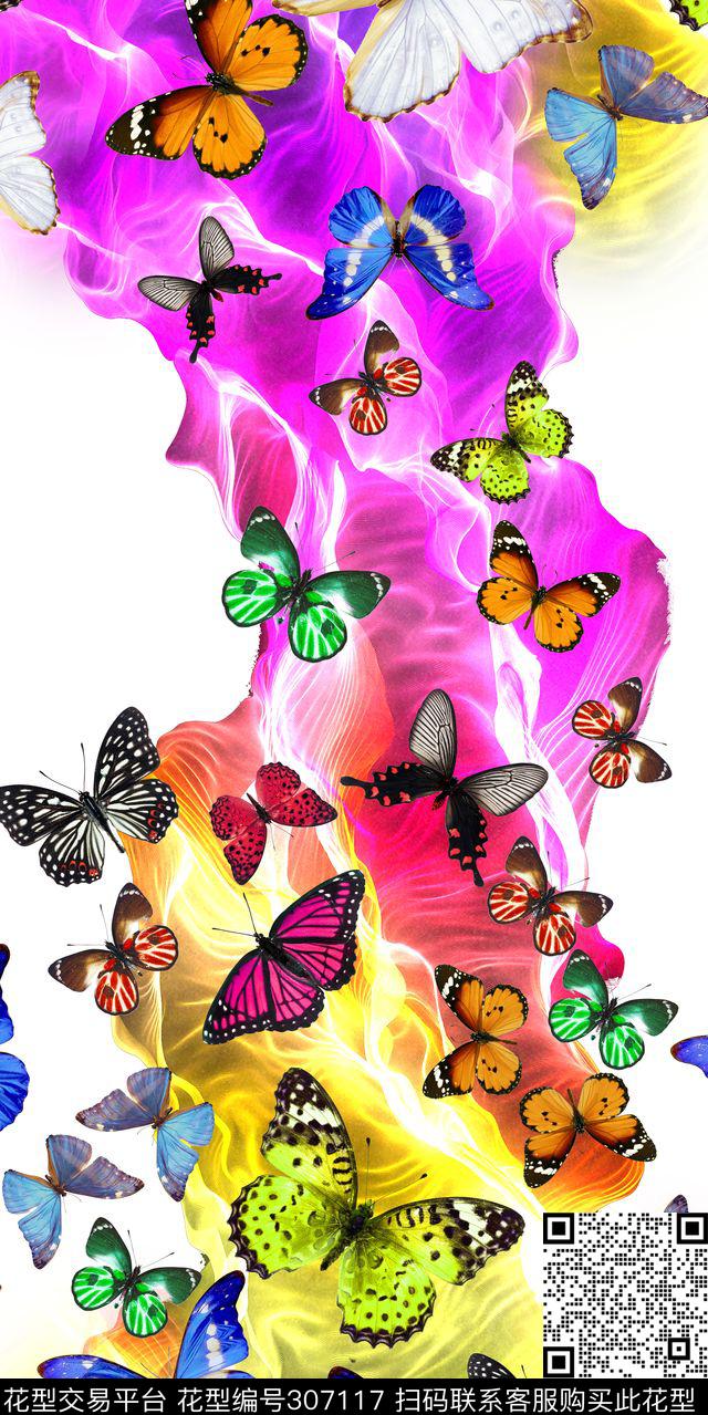 蝴蝶炫彩色带数码印花华亿平台下载（图片编号: 307117） - 瓦栏（Walan）