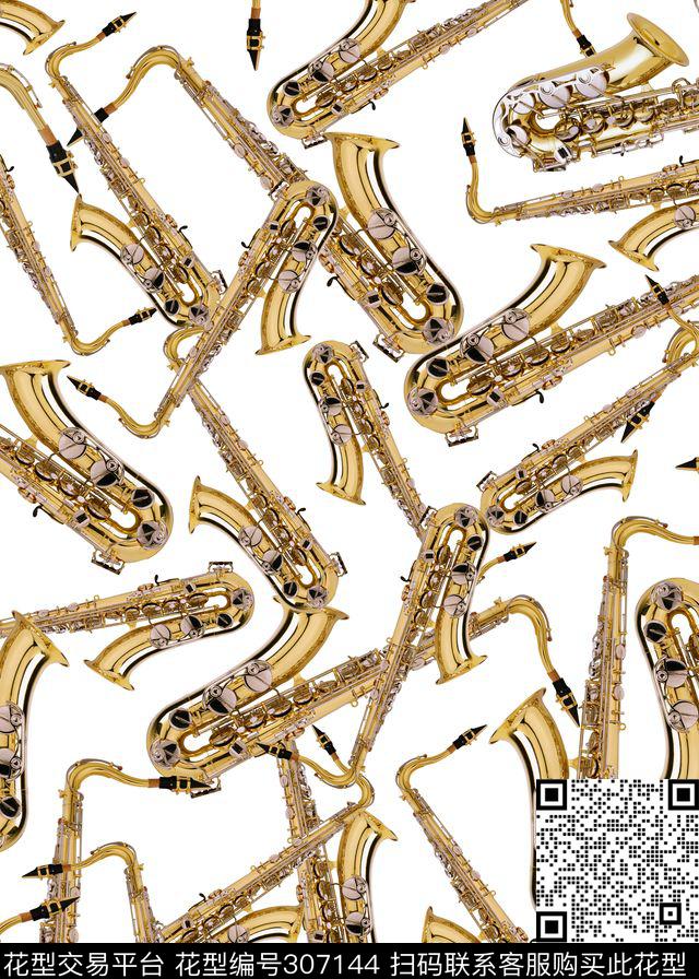 油画乐器萨克斯数码印花华亿平台下载（图片编号: 307144） - 瓦栏（Walan）