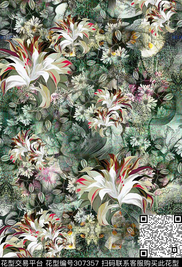 油画花卉复古碎花数码印花华亿平台下载（图片编号: 307357） - 瓦栏（Walan）
