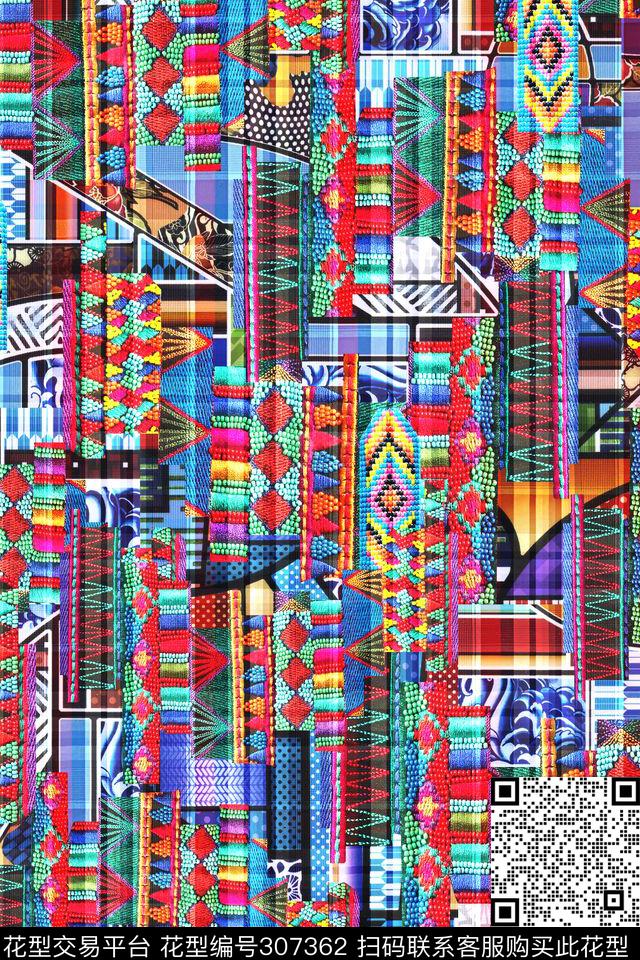 民族风波西米亚几何格子数码印花华亿平台下载（图片编号: 307362） - 瓦栏（Walan）