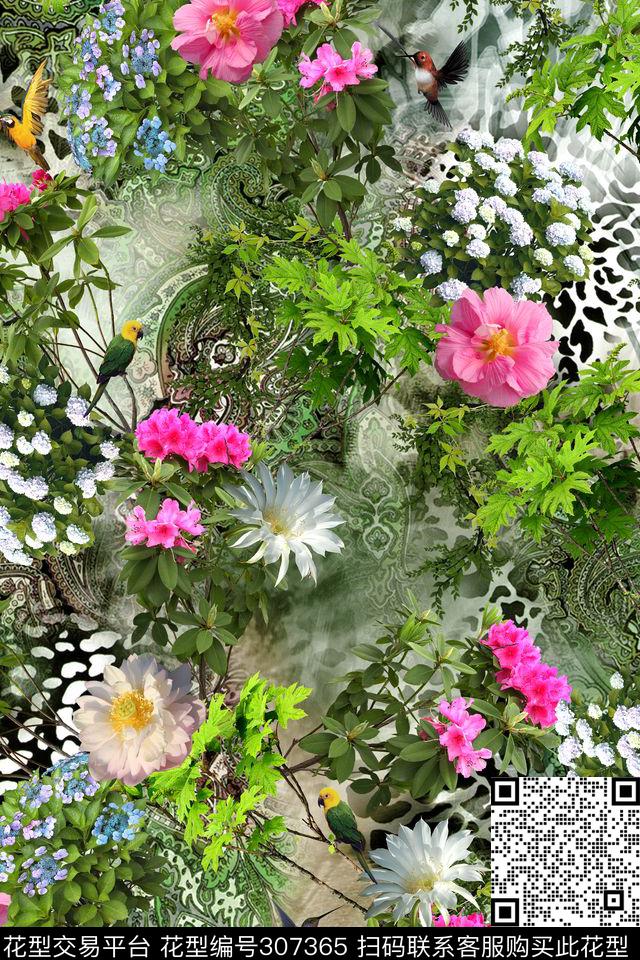 佩斯利涡旋纹花卉牡丹数码印花华亿平台下载（图片编号: 307365） - 瓦栏（Walan）