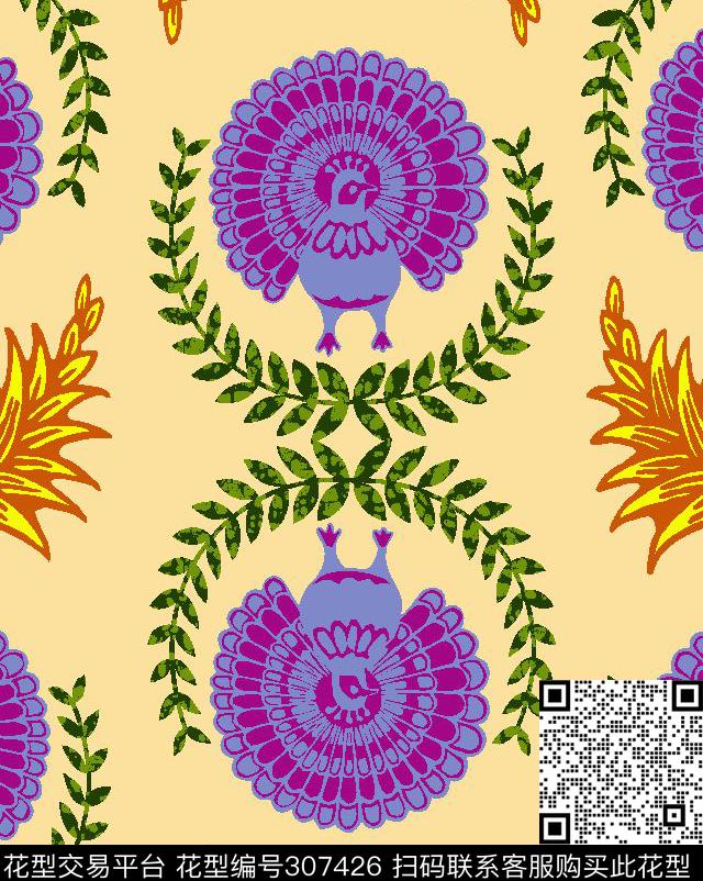 水彩花卉多彩复古数码印花华亿平台下载（图片编号: 307426） - 瓦栏（Walan）