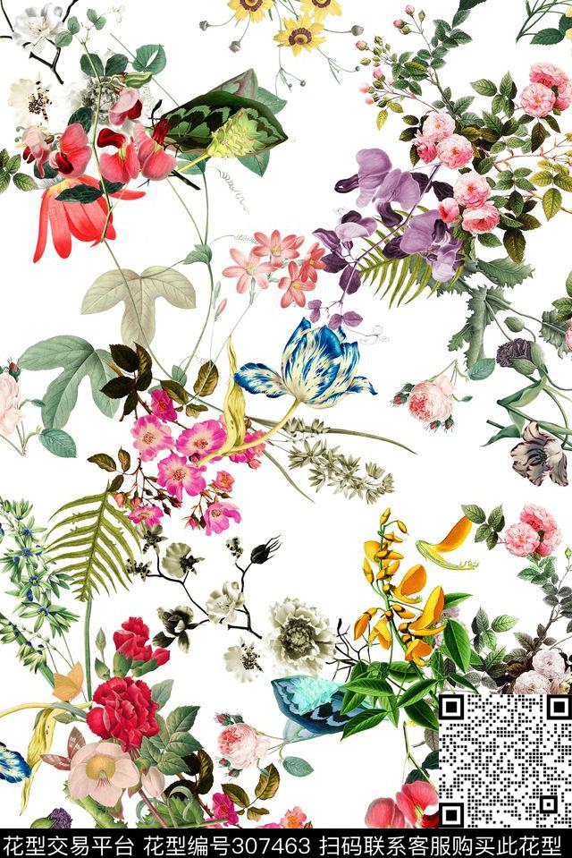 手绘水彩花卉植物清新数码印花华亿平台下载（图片编号: 307463） - 瓦栏（Walan）