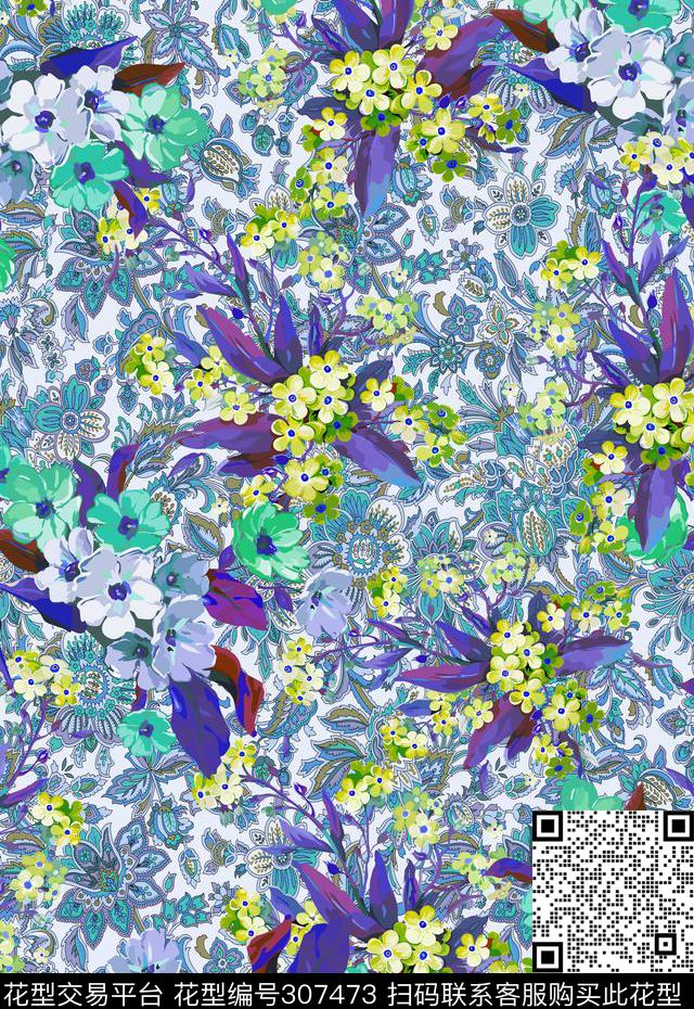 花卉休闲抽象数码印花华亿平台下载（图片编号: 307473） - 瓦栏（Walan）