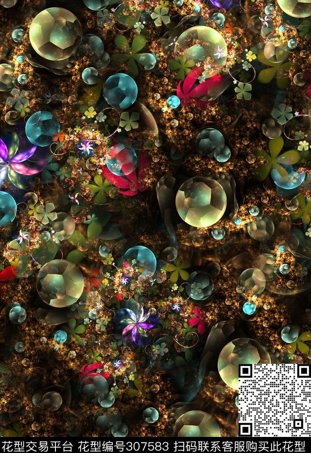 花卉绚丽珠宝数码印花华亿平台下载（图片编号: 307583） - 瓦栏（Walan）