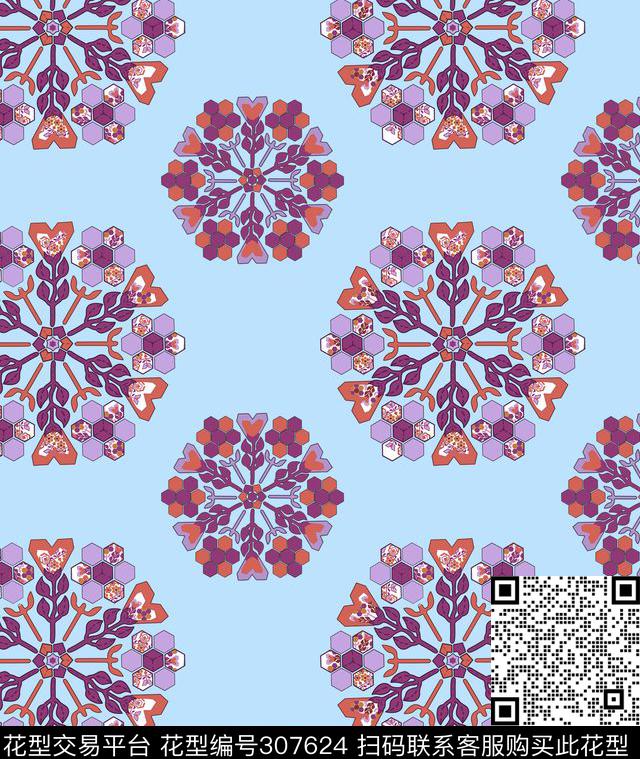 水彩花卉雪花性简约传统印花华亿平台下载（图片编号: 307624） - 瓦栏（Walan）