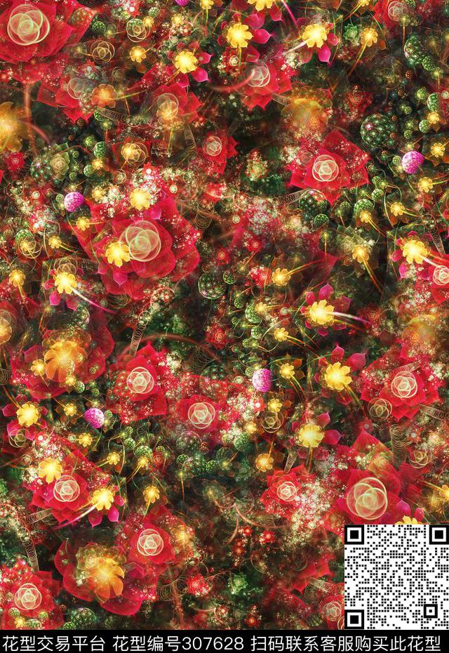 花卉富贵绚丽变幻抽象数码印花华亿平台下载（图片编号: 307628） - 瓦栏（Walan）