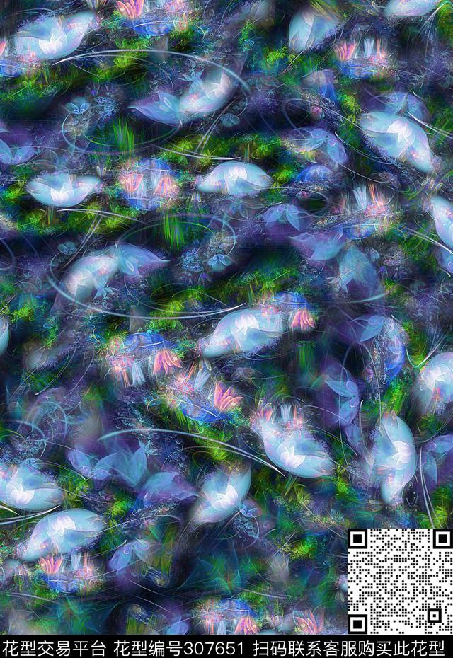 荷花绚丽变化数码印花华亿平台下载（图片编号: 307651） - 瓦栏（Walan）