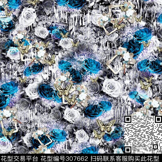 花卉玫瑰渐变色数码印花华亿平台下载（图片编号: 307662） - 瓦栏（Walan）