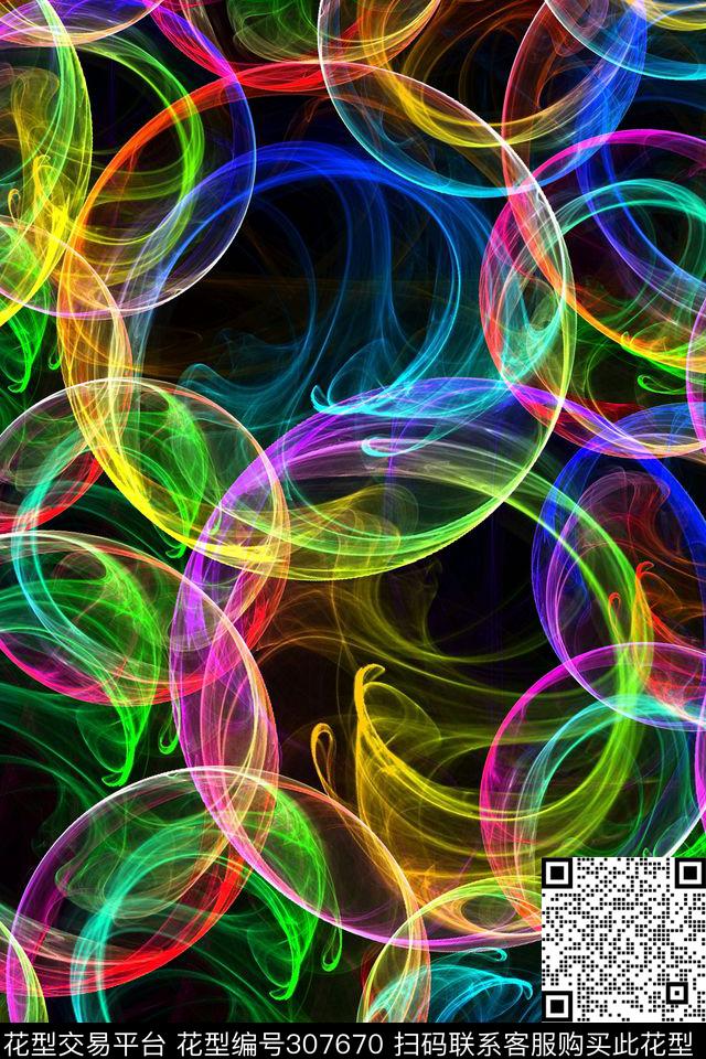 炫彩抽象几何气泡数码印花华亿平台下载（图片编号: 307670） - 瓦栏（Walan）
