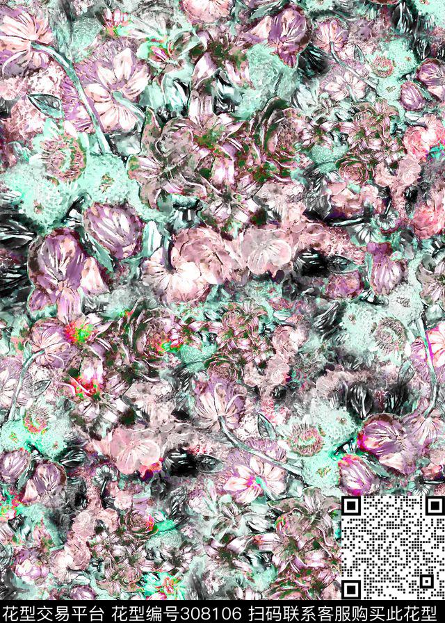 花卉数码印花华亿平台下载（图片编号: 308106） - 瓦栏（Walan）