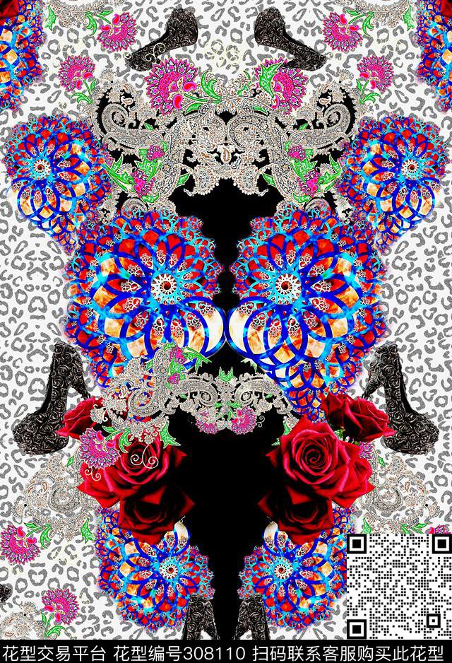 佩斯利涡旋纹豹纹花卉数码印花华亿平台下载（图片编号: 308110） - 瓦栏（Walan）