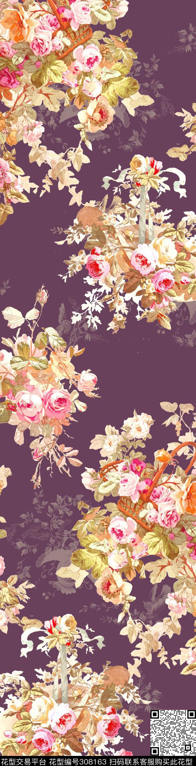 花卉混搭花篮数码印花华亿平台下载（图片编号: 308163） - 瓦栏（Walan）