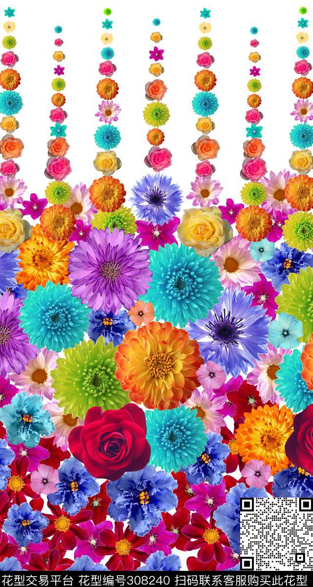 花卉定位花植物数码印花华亿平台下载（图片编号: 308240） - 瓦栏（Walan）