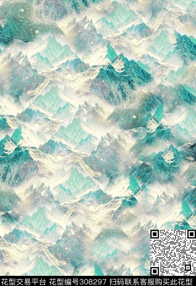 景观雪景雪山数码印花华亿平台下载（图片编号: 308297） - 瓦栏（Walan）