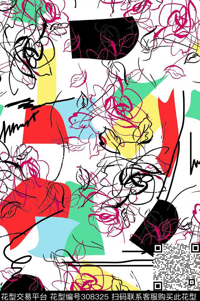 抽象花卉肌理传统印花华亿平台下载（图片编号: 308325） - 瓦栏（Walan）