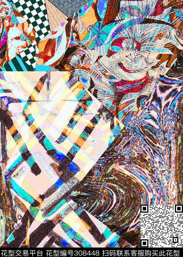 抽象肌理曲线数码印花华亿平台下载（图片编号: 308448） - 瓦栏（Walan）