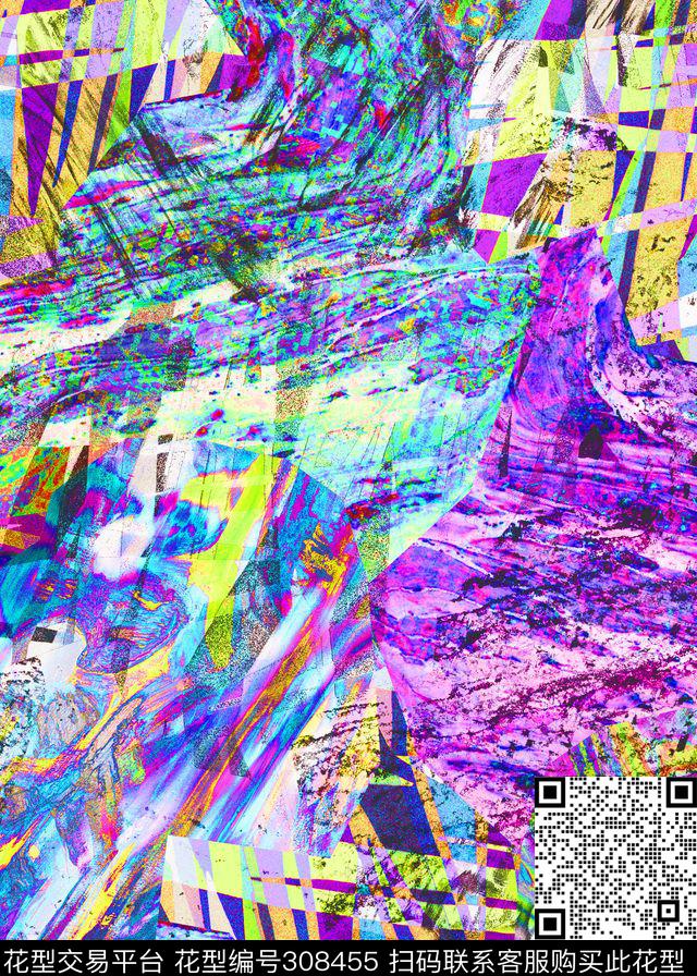 抽象肌理曲线数码印花华亿平台下载（图片编号: 308455） - 瓦栏（Walan）