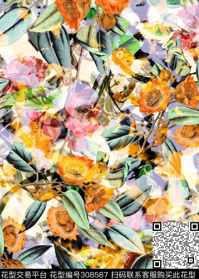 花卉数码印花华亿平台下载（图片编号: 308587） - 瓦栏（Walan）