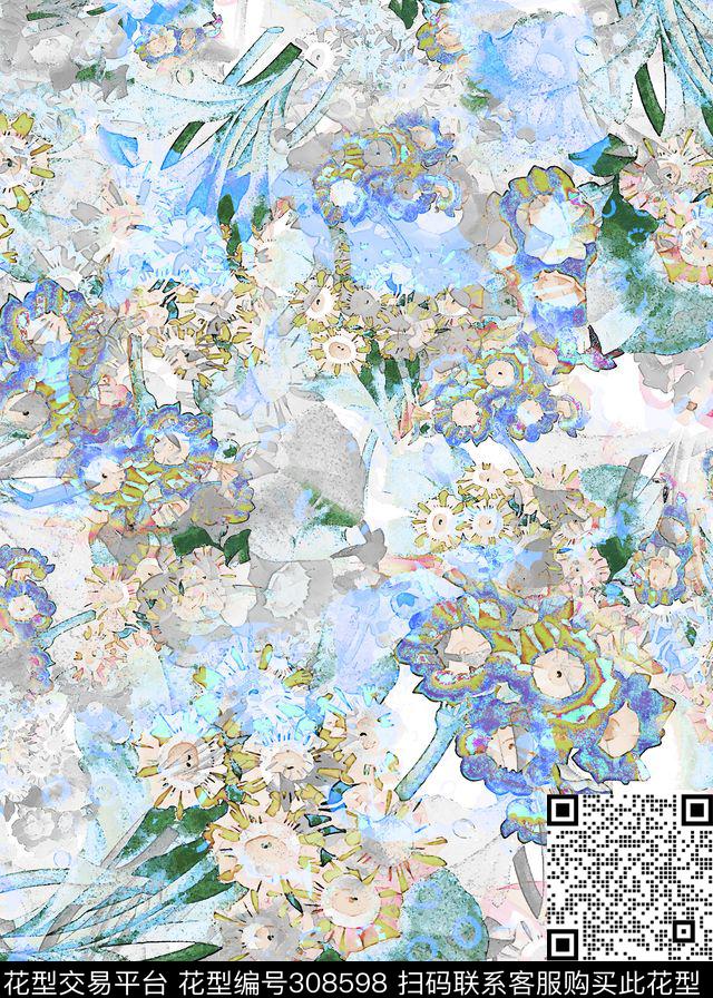 花卉水彩花卉组合数码印花华亿平台下载（图片编号: 308598） - 瓦栏（Walan）
