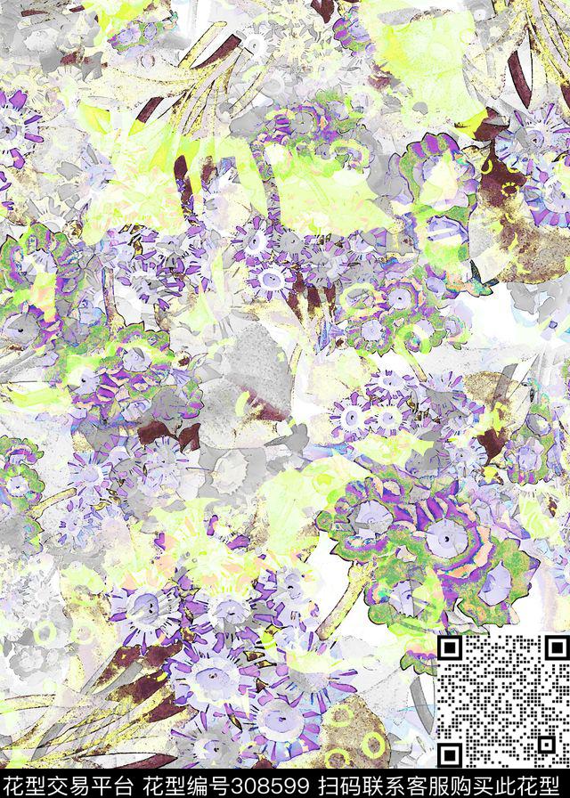 花卉水彩花卉组合数码印花华亿平台下载（图片编号: 308599） - 瓦栏（Walan）