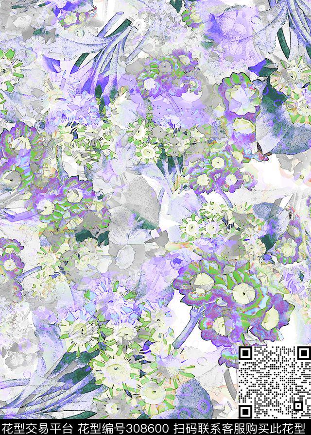 花卉水彩花卉组合数码印花华亿平台下载（图片编号: 308600） - 瓦栏（Walan）