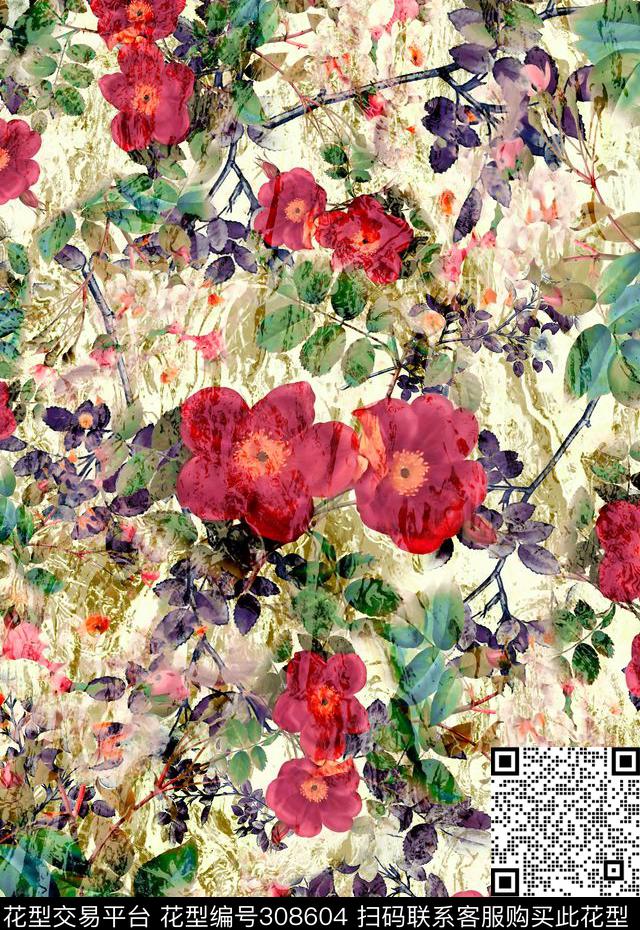 花卉数码印花华亿平台下载（图片编号: 308604） - 瓦栏（Walan）