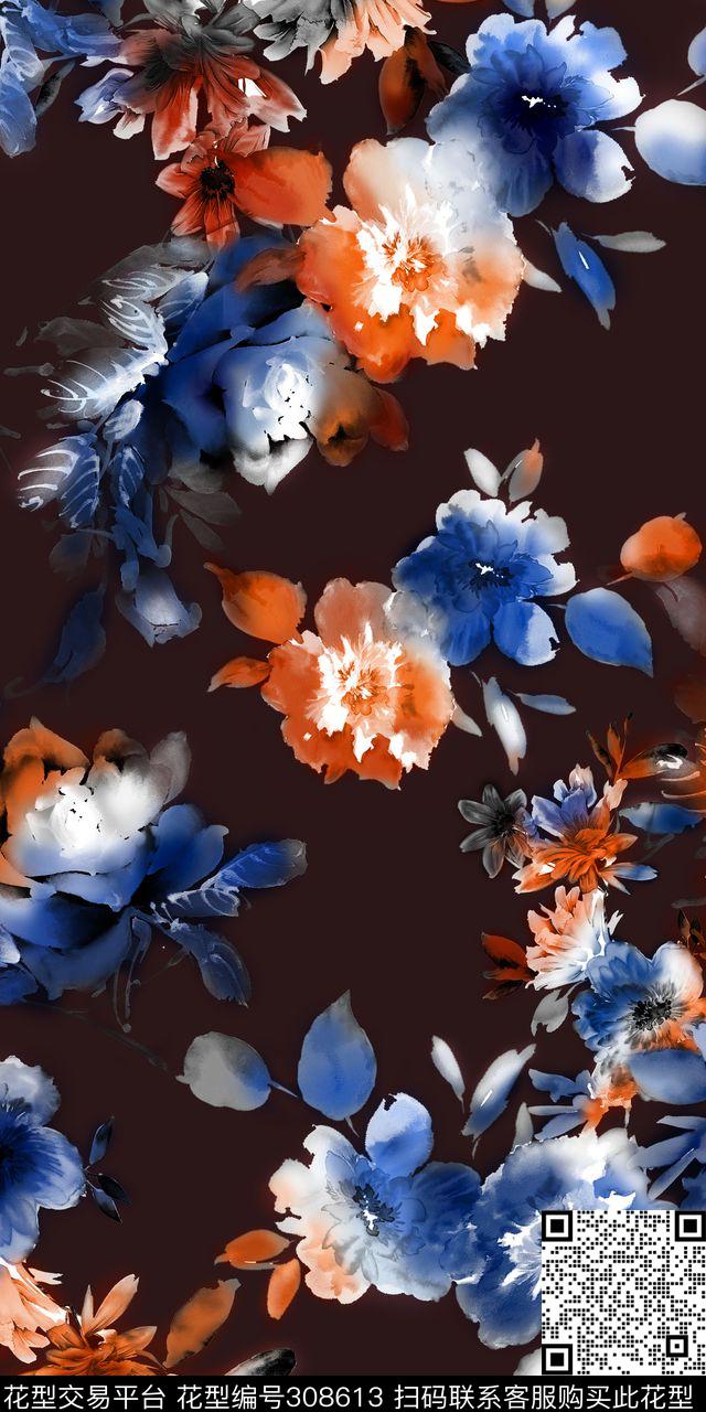 花卉渐变优雅数码印花华亿平台下载（图片编号: 308613） - 瓦栏（Walan）