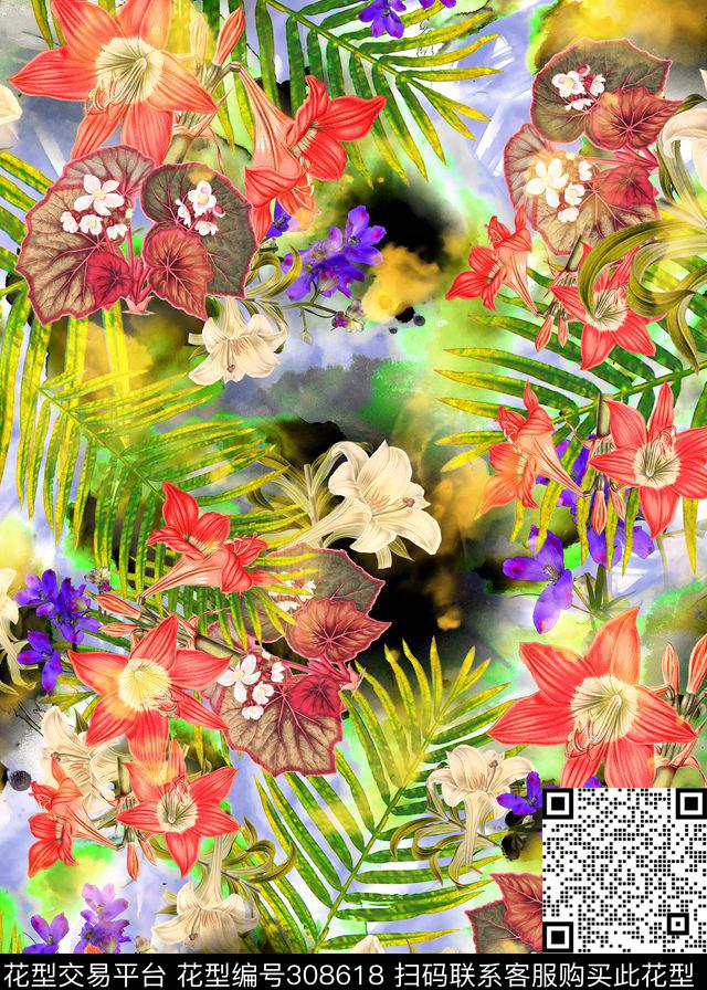 花卉数码印花华亿平台下载（图片编号: 308618） - 瓦栏（Walan）