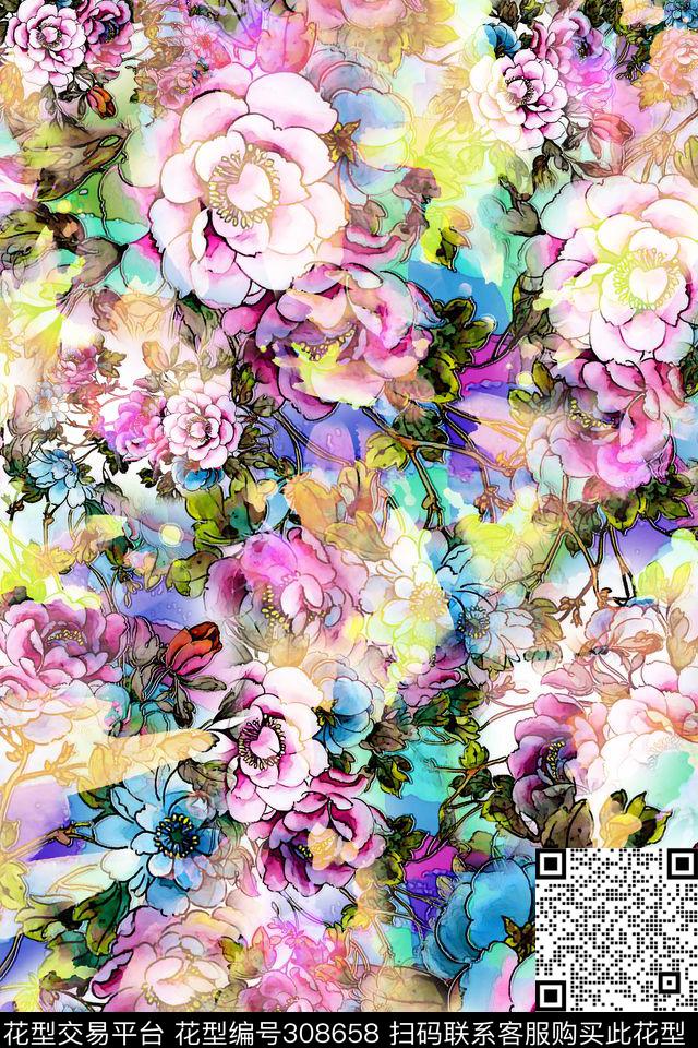 花卉数码印花华亿平台下载（图片编号: 308658） - 瓦栏（Walan）