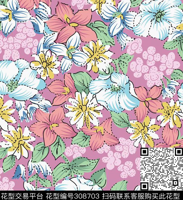花卉大花风景景观传统印花华亿平台下载（图片编号: 308703） - 瓦栏（Walan）