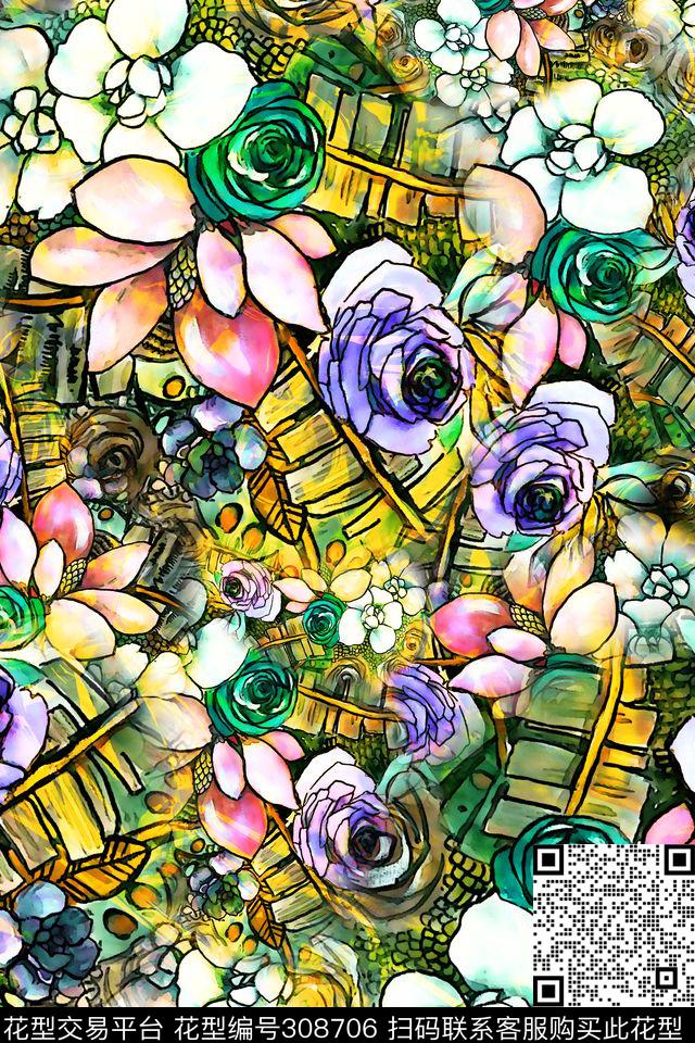 花卉数码印花华亿平台下载（图片编号: 308706） - 瓦栏（Walan）