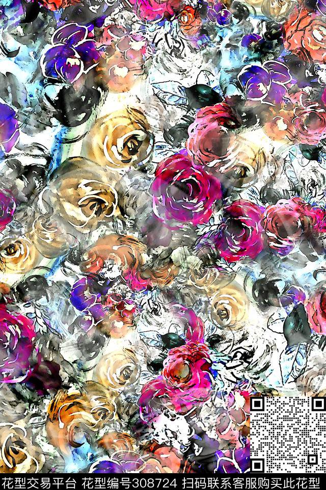 花卉数码印花华亿平台下载（图片编号: 308724） - 瓦栏（Walan）