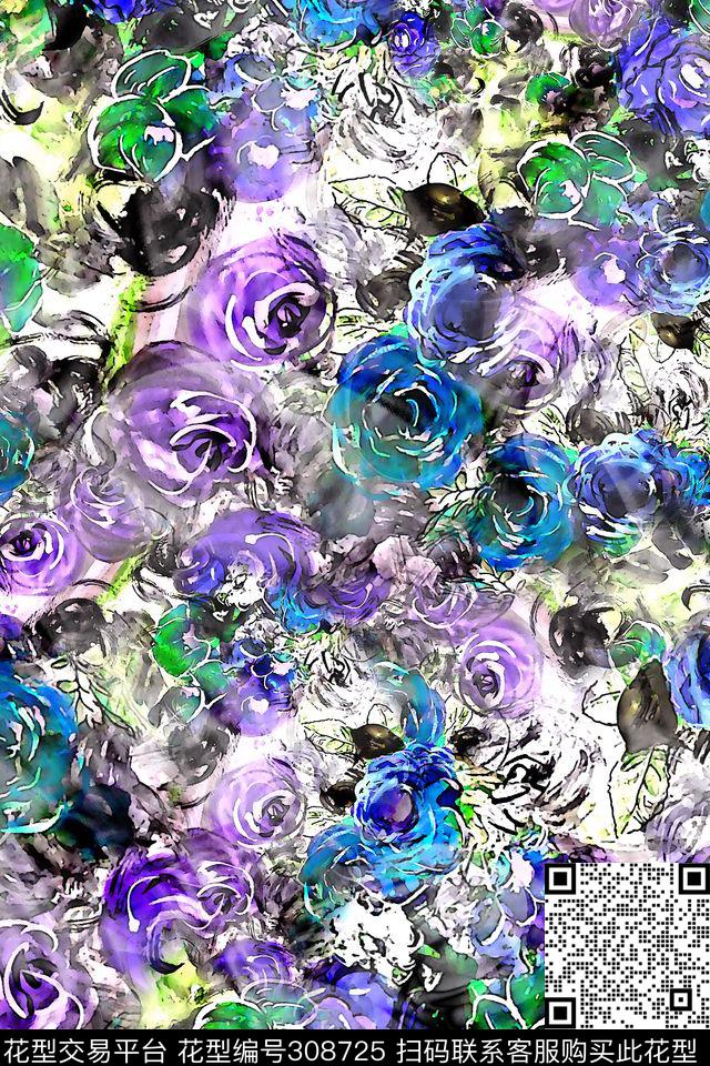 花卉数码印花华亿平台下载（图片编号: 308725） - 瓦栏（Walan）