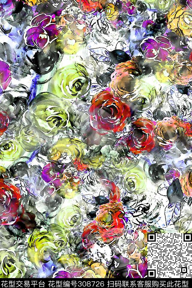 花卉数码印花华亿平台下载（图片编号: 308726） - 瓦栏（Walan）