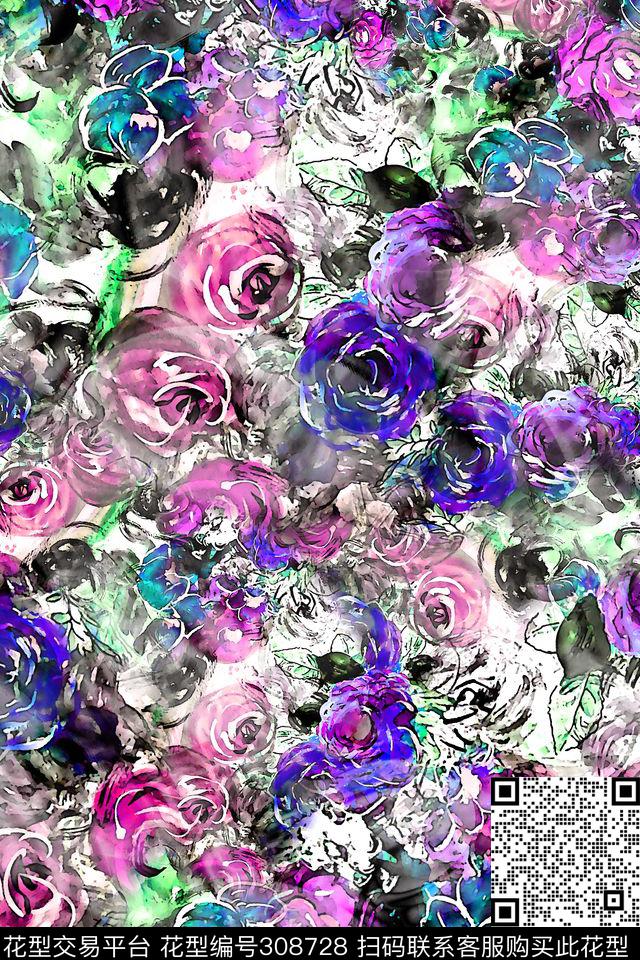 花卉数码印花华亿平台下载（图片编号: 308728） - 瓦栏（Walan）
