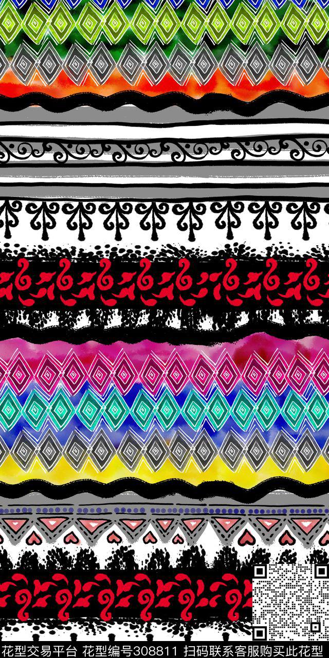 民族风手绘部落数码印花华亿平台下载（图片编号: 308811） - 瓦栏（Walan）
