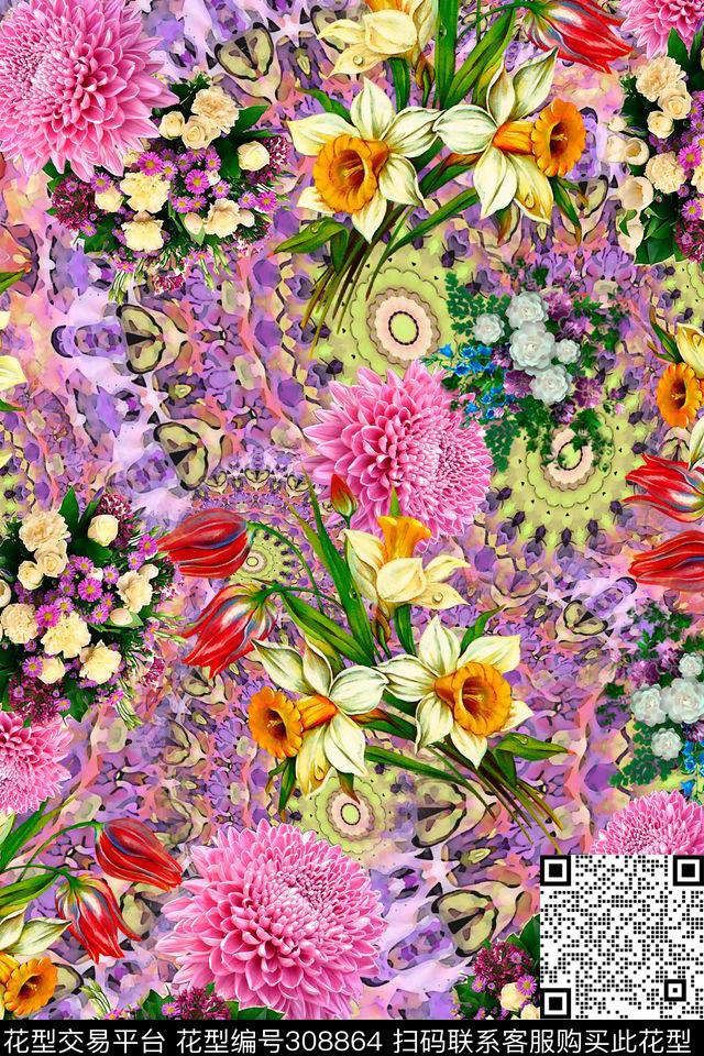 花卉数码印花华亿平台下载（图片编号: 308864） - 瓦栏（Walan）