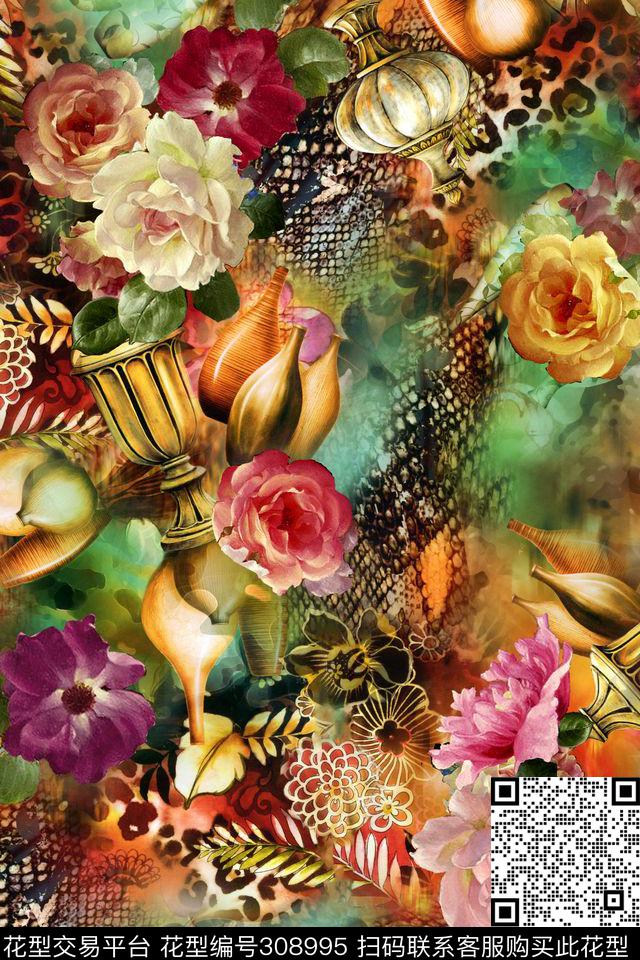 花卉数码印花华亿平台下载（图片编号: 308995） - 瓦栏（Walan）