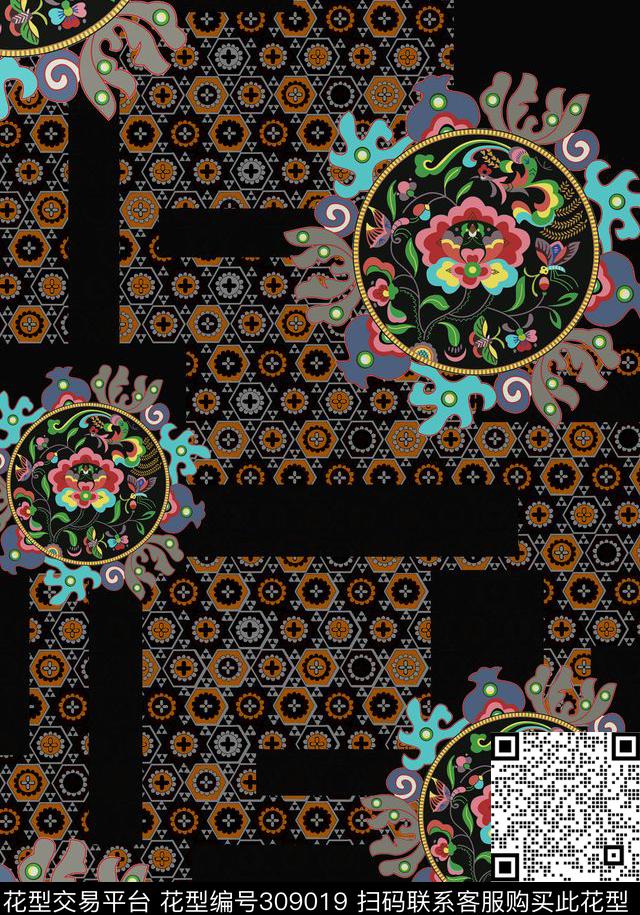 水墨、复古中国风类传统印花华亿平台下载（图片编号: 309019） - 瓦栏（Walan）