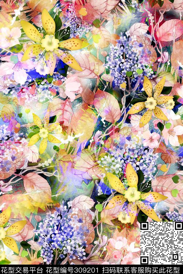 花卉数码印花华亿平台下载（图片编号: 309201） - 瓦栏（Walan）