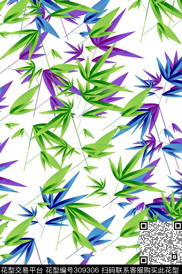 中国风竹子撞色数码印花华亿平台下载（图片编号: 309306） - 瓦栏（Walan）