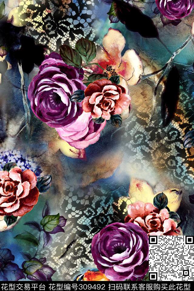 花卉数码印花华亿平台下载（图片编号: 309492） - 瓦栏（Walan）