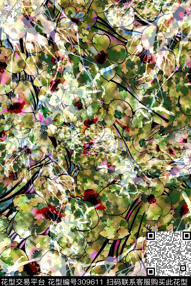 花卉抽象数码印花华亿平台下载（图片编号: 309611） - 瓦栏（Walan）