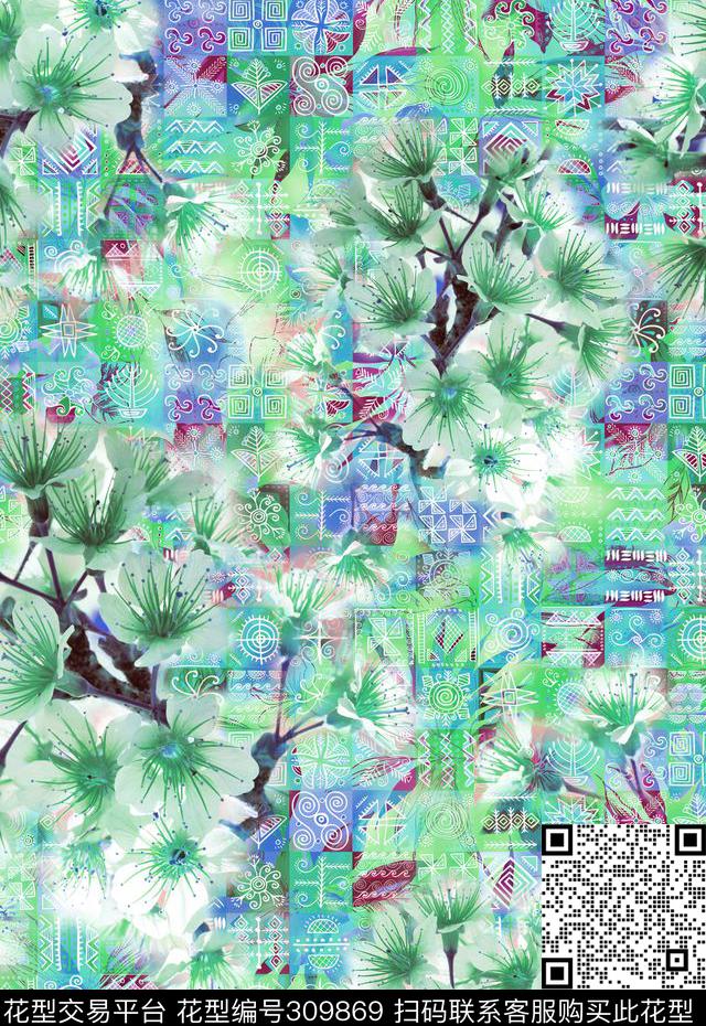 花卉休闲民族数码印花华亿平台下载（图片编号: 309869） - 瓦栏（Walan）